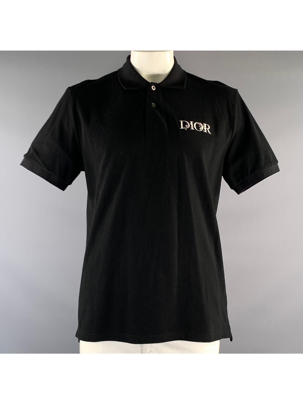 DIOR Size XL Black Pique Cotton Buttoned Polo